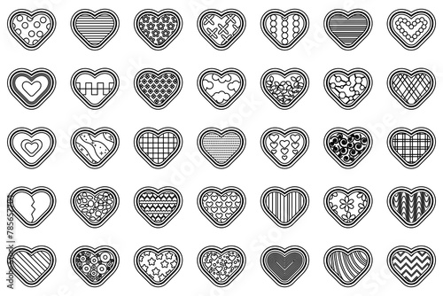 Heart line simple icon set. Vector illustration.