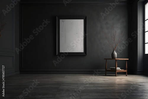 empty room with a chair and a wall