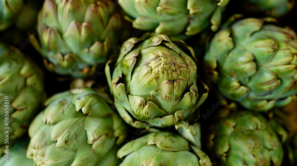 Close-up of green artichokes in abundance. Close-up of green artichokes in abundance.