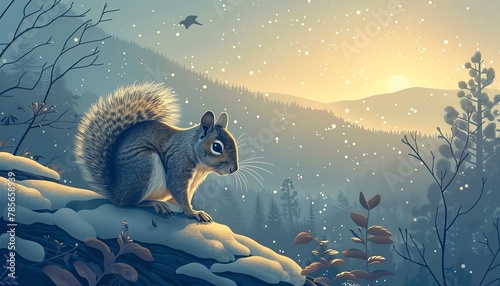 Illustrate the curious playfulness of a squirrel from an eye-level angle, incorporating a Sonnet poetry style, portrayed with vibrant watercolor medium for a whimsical touch
