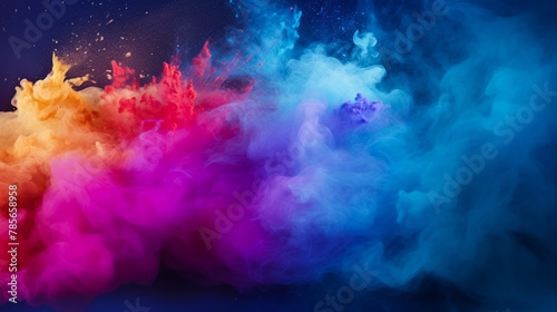 Freeze motion of colored dust explosion isolated on black background 