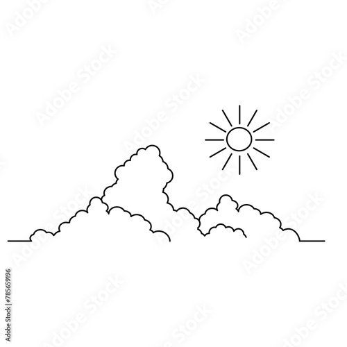 イラスト素材: 墨絵風の雲と太陽のイラストのシルエット素材　ベクター