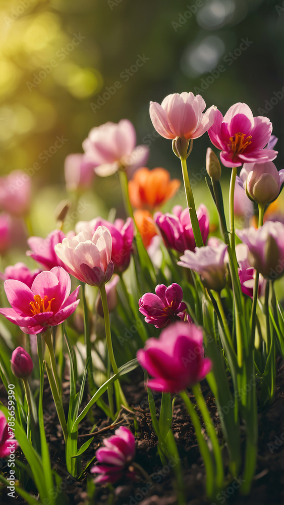 Spring flowers blooming in the garden. Trendy vertical floral background. Spring flowers blooming in the garden. Trendy vertical floral background.
