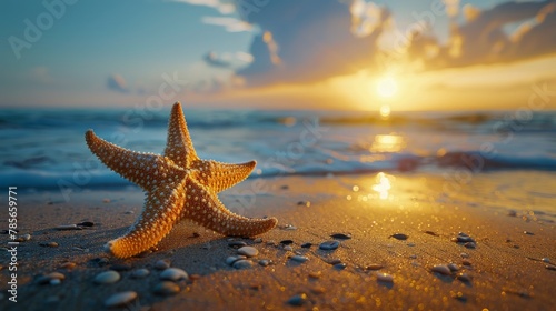 Starfish on Beach With Sun in Background © olegganko