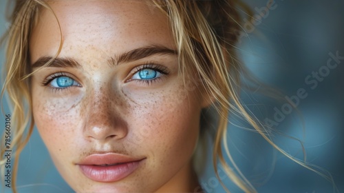 Close-Up Portrait of a Woman With Blue Eyes