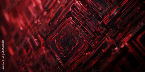 Dystopische Cyberstadt in Scharlach – Futuristische Vision in Rot photo