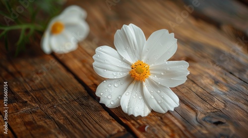 White Flower on Wooden Table