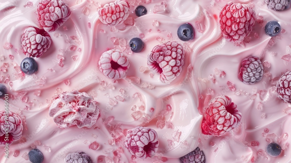Yogurt ice cream with fruits, creme texture, top view Yogurt ice cream with fruits, creme texture, top view