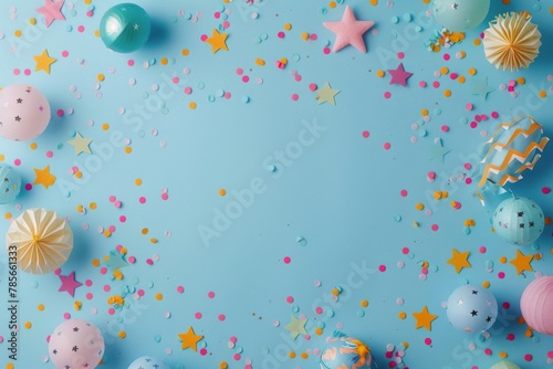 Blue Background With Stars and Confetti