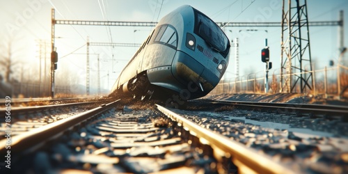 Accident on the railway tracks, the train went off the rails, tragedy, Generative AI. photo