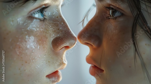 Illustrate the juxtaposition of truth and perception in a documentary about imposter syndrome, in a photorealistic style to convey authenticity and vulnerability