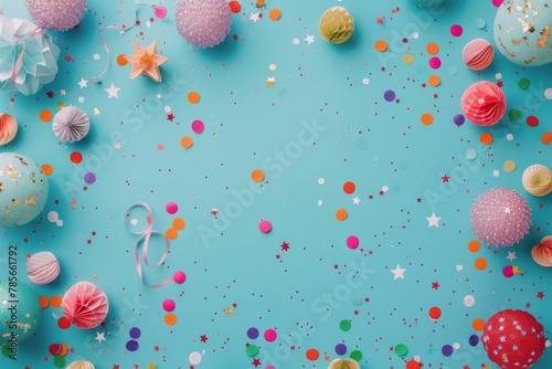 Blue Background With Stars and Confetti