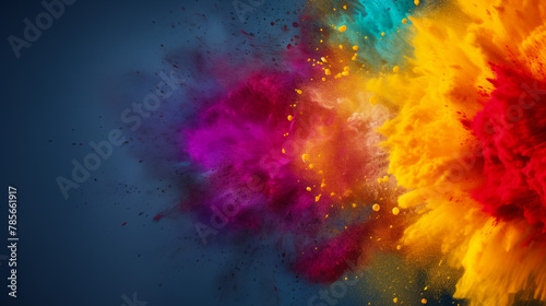 abstract colored dust explosion on a black background.abstract powder splatted background Freeze motion of color powder exploding throwing color powder  multicolored glitter texture. 