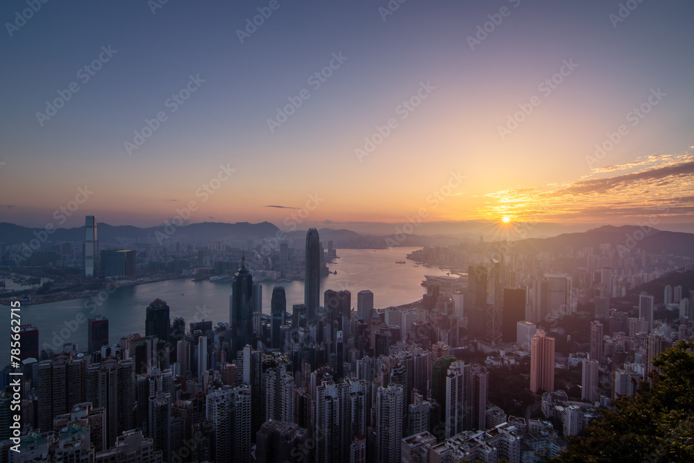 sunrise over the cityscape of Hong Kong