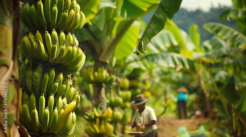 Man harvesting bananas from a banana tree in a plantation