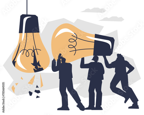 Business team searches for strategies to solve business problems and overcome the crisis, finds new solutions and brainstorms for innovative ideas, vector illustration isolated on white background.