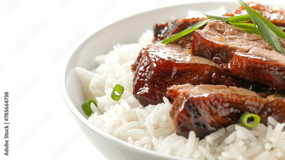 Chinese close-up of smoked peking duck and white rice Chinese close-up of smoked peking duck and white rice