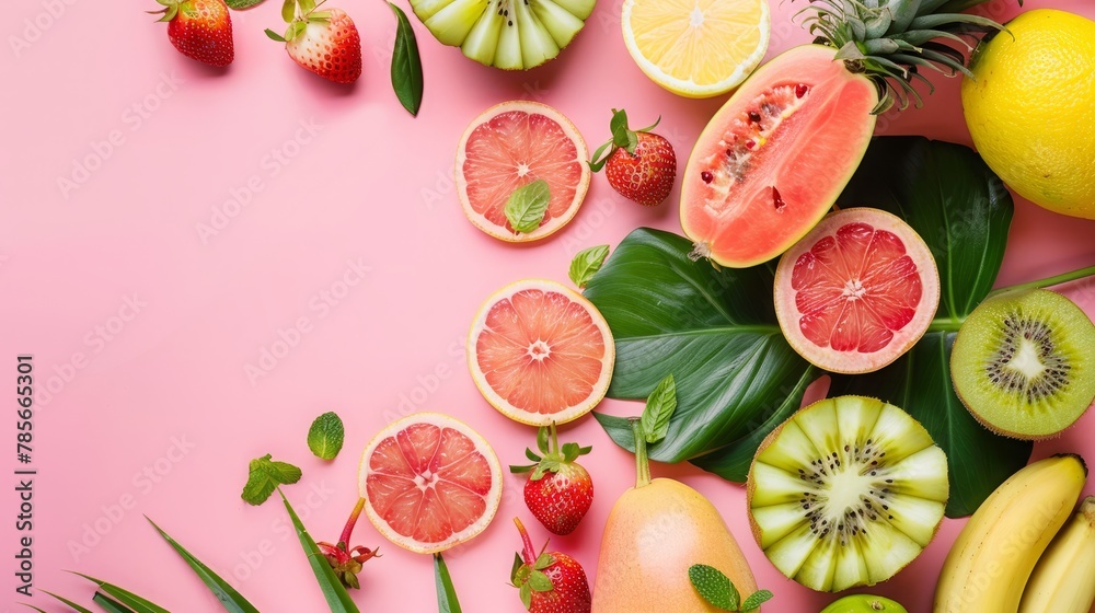 Healthy food, vegetables and fruits, top view Healthy food, vegetables and fruits, top view