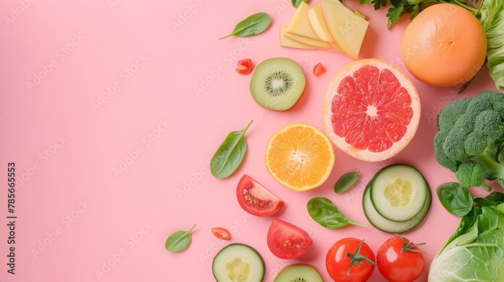 Healthy food, vegetables and fruits, top view Healthy food, vegetables and fruits, top view