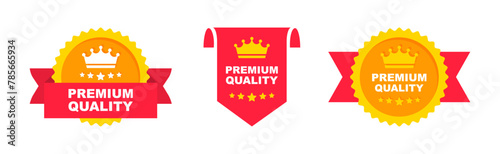 Premium Quality label. Best quality icon with crown and stars. Vector sign.