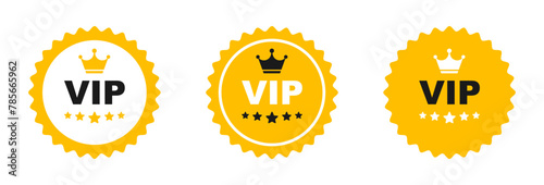 VIP label. Vip icon with crown and stars. Exclusive vip member. Vector sign.