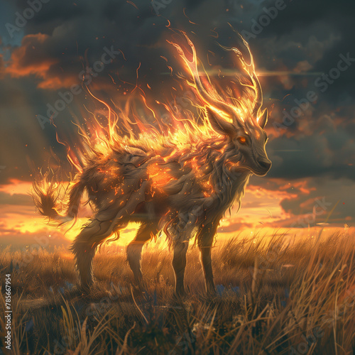 fantasy elemental animal in a plains environment with a glowing aura
