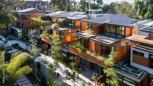 A climate-responsive residential development that adapts to seasonal changes featuring movable walls adjustable shading and passive heating and cooling systems. photo