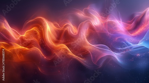 Vibrant red and blue waves with sparkles on a colorful cloud backdrop