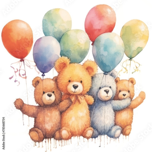 Teddy Bears and Balloons Delight - Charming Decor for Celebrations and Gifts