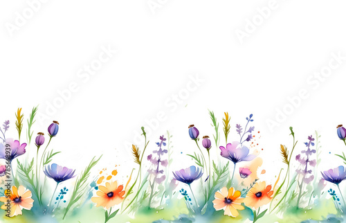 Floral Watercolor banner. A frame with wildflowers. A with flowers. Watercolor flowers for printing on postcards, banners, notebooks.	