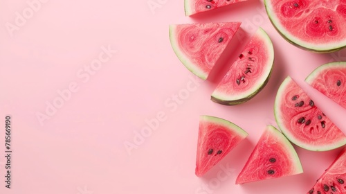 Watermelon slices top view on the pastel background