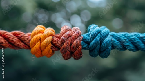 a close up of three ropes tied together with knots