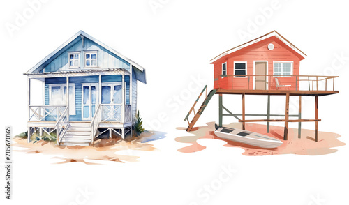 Watercolor isolated illustration of beach houses