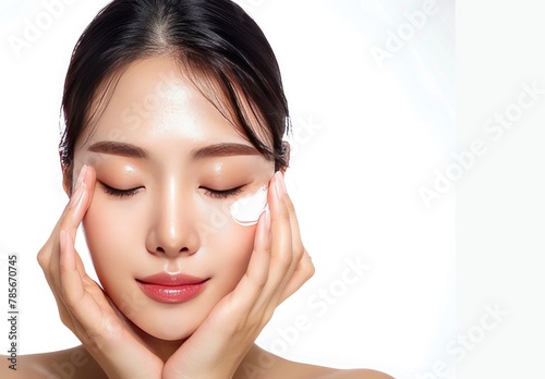 "Radiant Beauty: Korean Woman Nurturing Her Skin with Gentle Care"