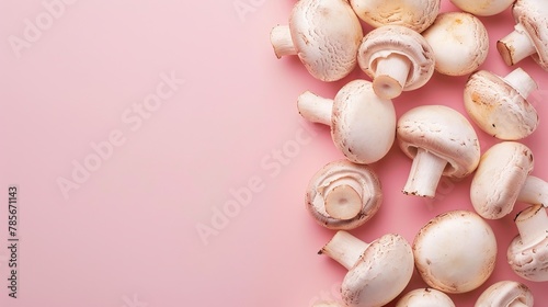Mushrooms vegetable top view on the pastel background