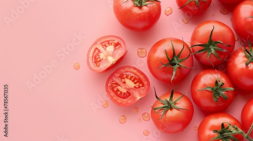 Tomatoes vegetables healthy food top view on the pastel background