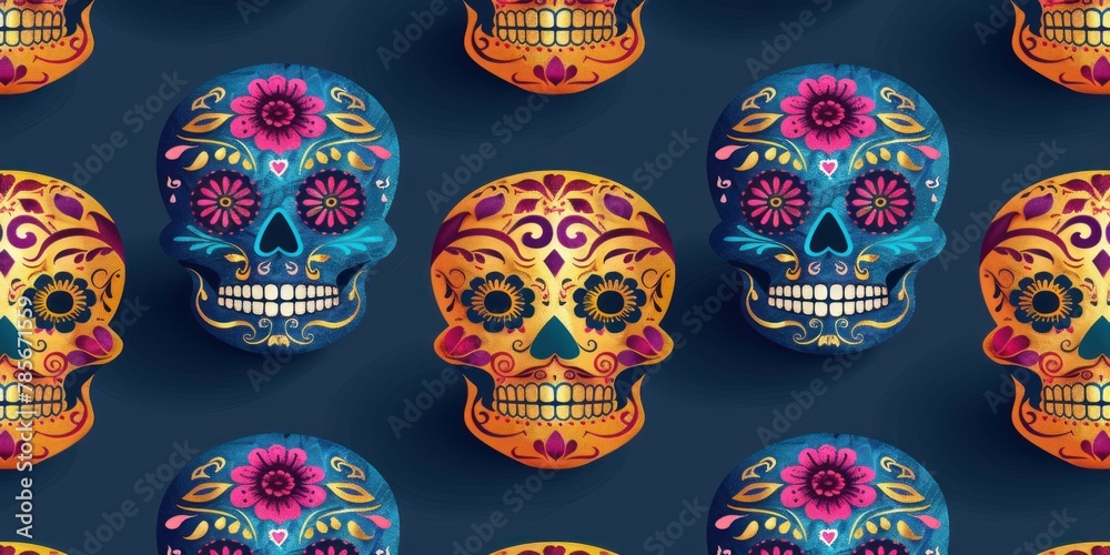 Colorful Skulls Sprouting Flowers