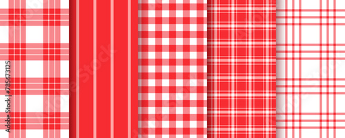 Vichy seamless pattern. Table cloth background. Checkered red print. Set buffalo tartan textures. Retro picnic kitchen backdrop. Gingham plaid textile. Geometric tablecloth design. Vector illustration