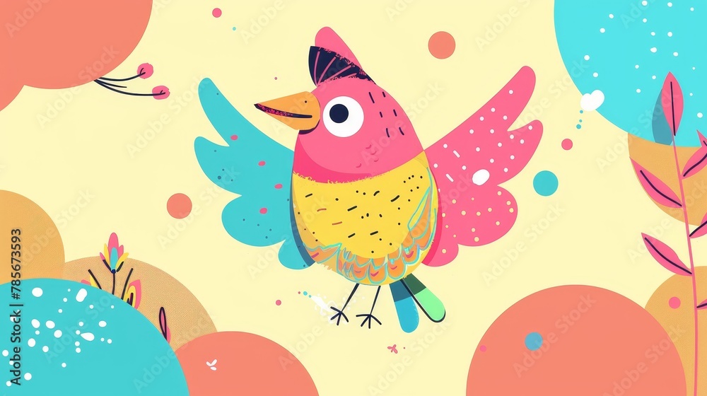 An adorable flying character in a quirky Memphis style   AI generated illustration
