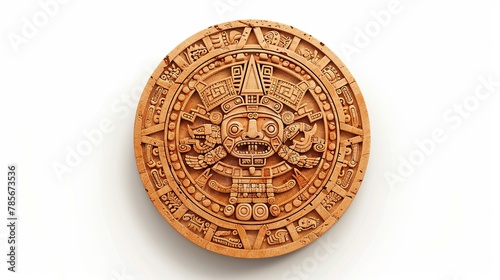  A vector illustration depicts the Mayan calendar, an ancient Mexican round stone adorned with hieroglyph symbols. This iconic artifact from Aztec culture represents their religion,