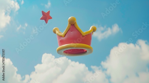 An adorable Memphis style flying crown AI generated illustration