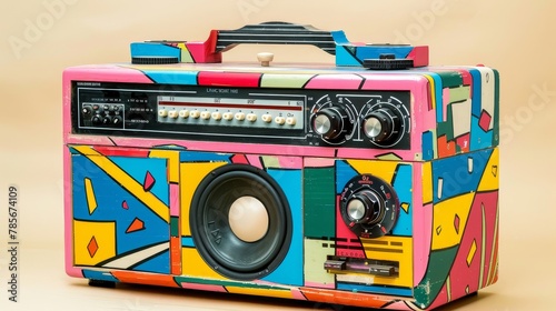 Funky boombox with a Memphis-style pattern AI generated illustration