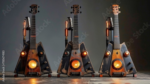 Funky guitars with rocket thrusters  AI generated illustration photo