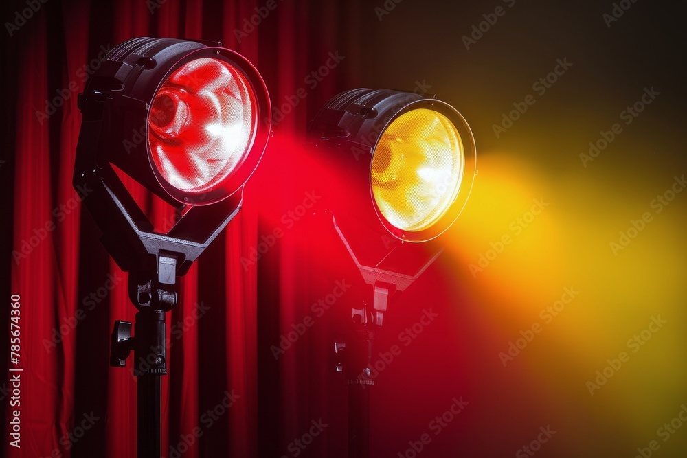 Pair of Spotlights Illuminating Red Background