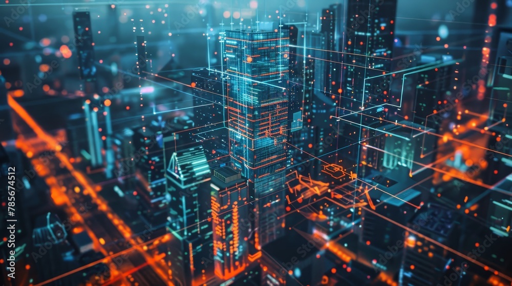 Geometric shapes in a digital cityscape AI generated illustration Geometric shapes in a digital cityscape AI generated illustration