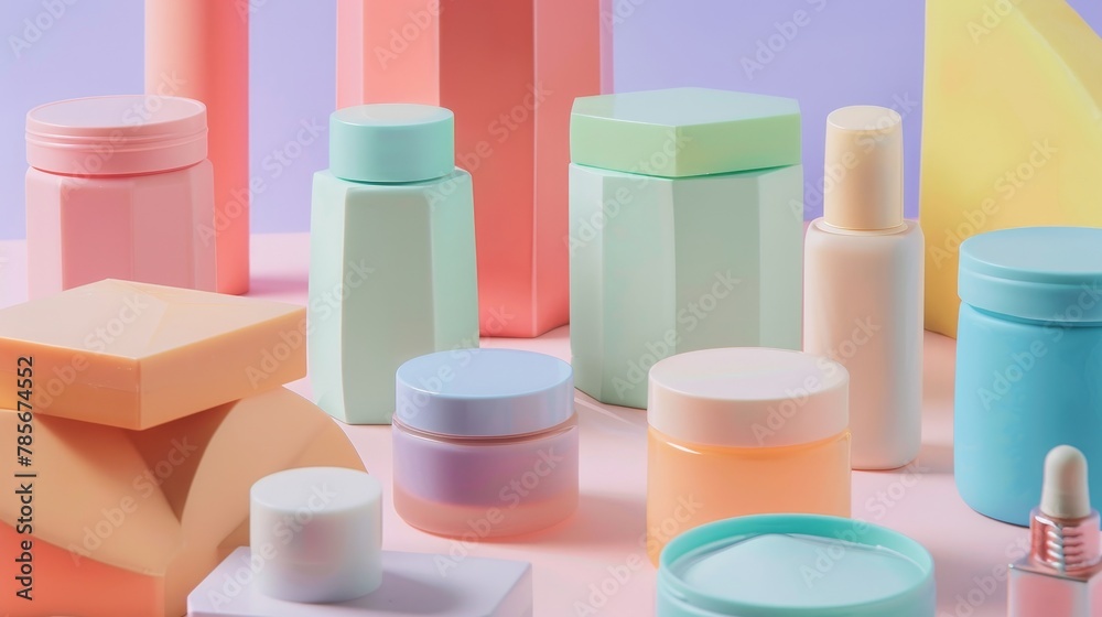 Geometric-shaped skincare containers   AI generated illustration