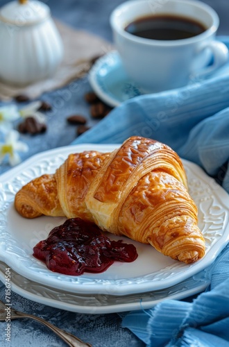 Croissant and Coffee on Plate
