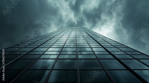 Glass office building with a dramatic sky backdrop AI generated illustration