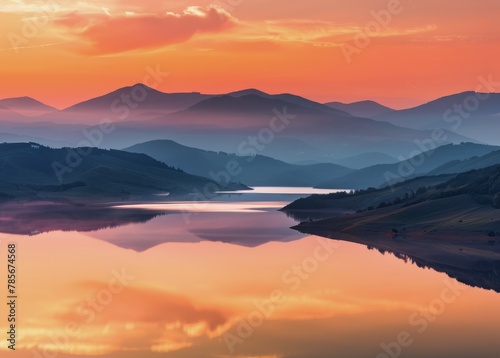 Sun Setting Over Lake With Mountains in Background