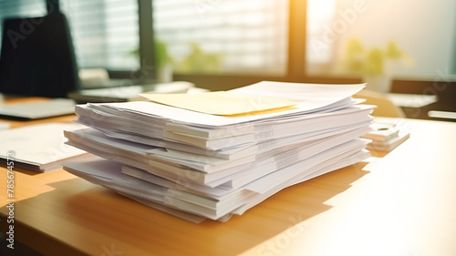 Stack of papers documents in archives files on table at offices. Business concept.